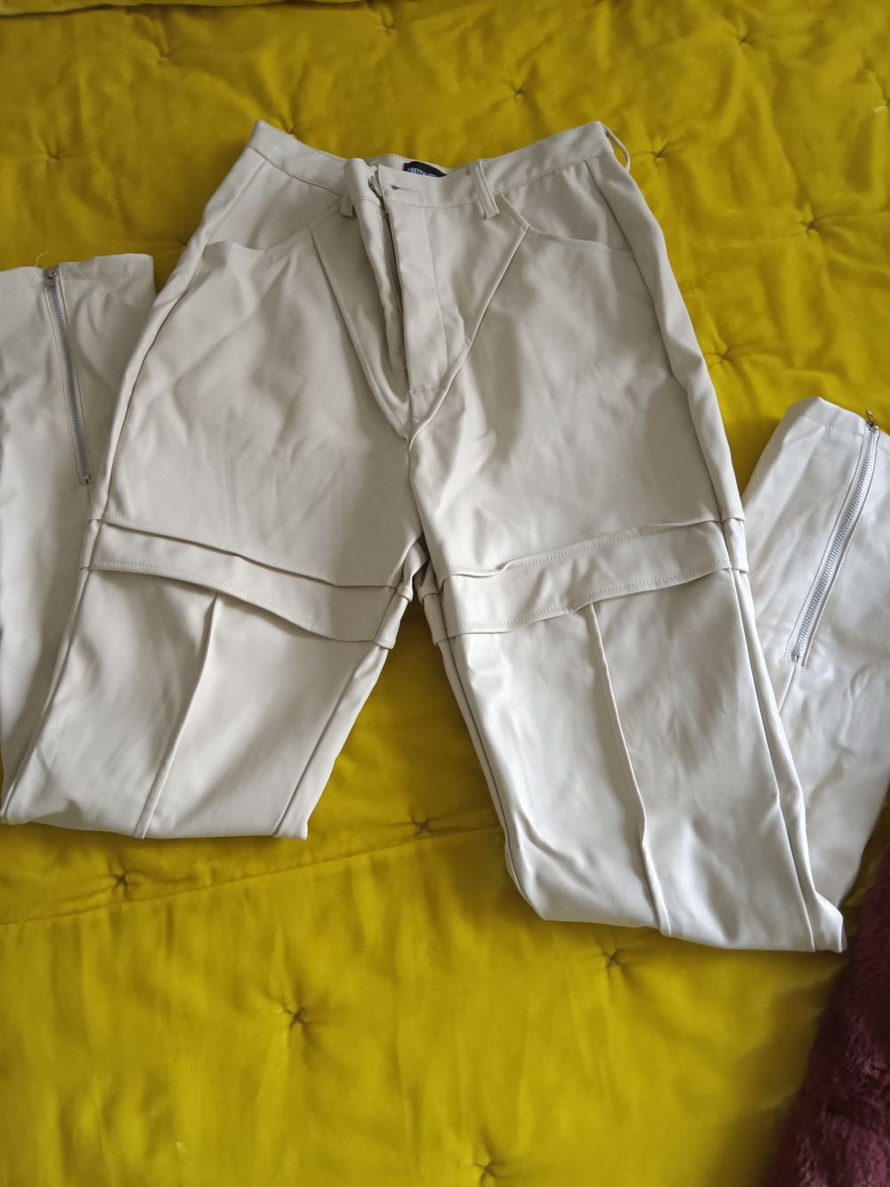 Cream Tactical Zip-Detail Pants